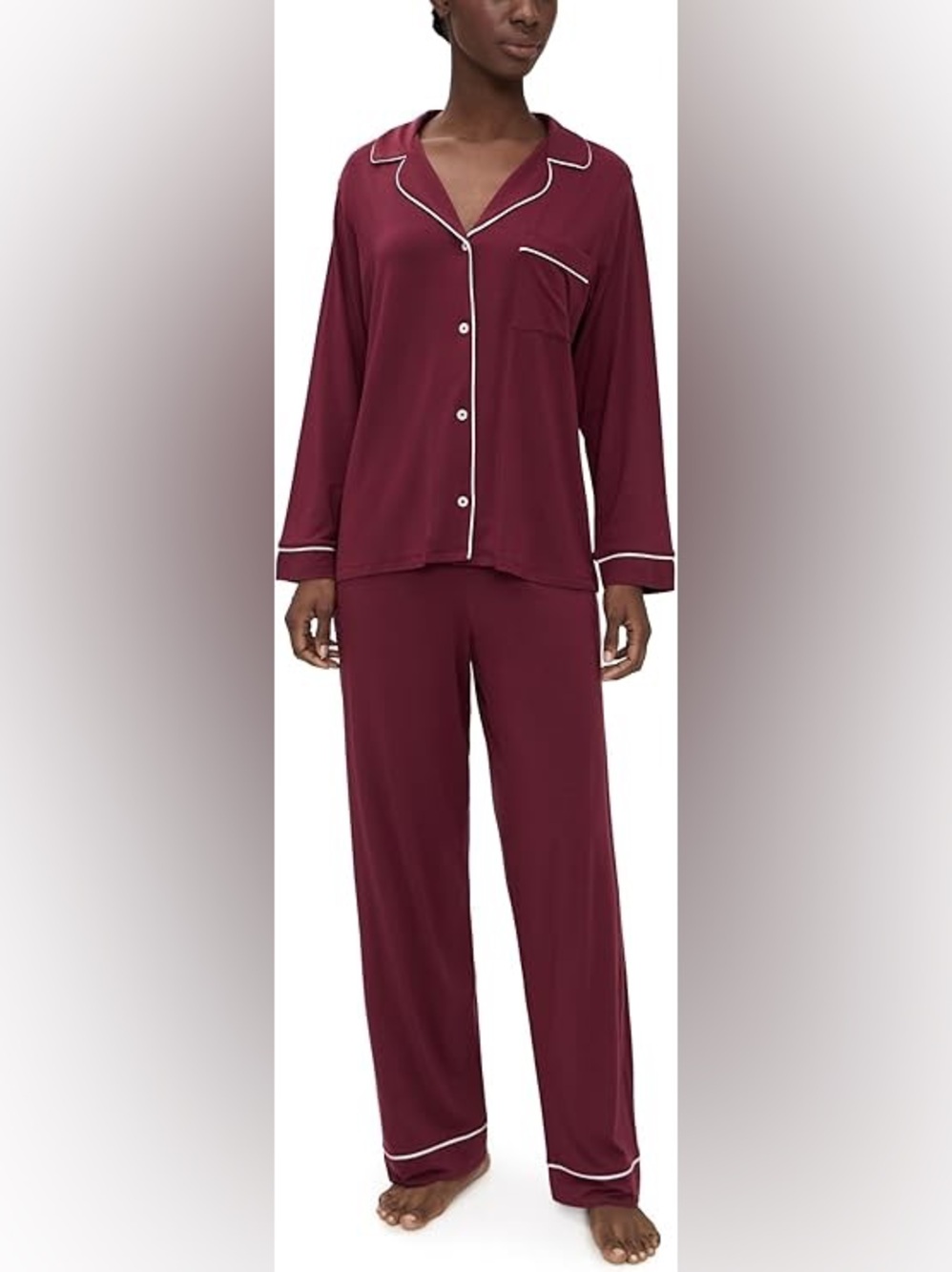 Eberjey Gisele Long Sleeve Pajamas Set in Bordeaux Red/Ivory XXL EUC